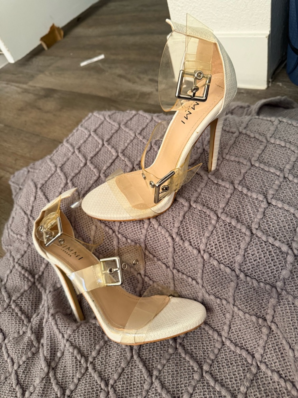 Clear Strap Beige High Heel Sandals - Women
